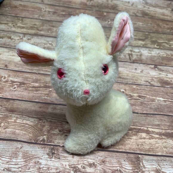Antique/Vintage Bunny Rabbit Toy Pink Eyes Stuffed Musical Wind Up - Picture 1 of 10